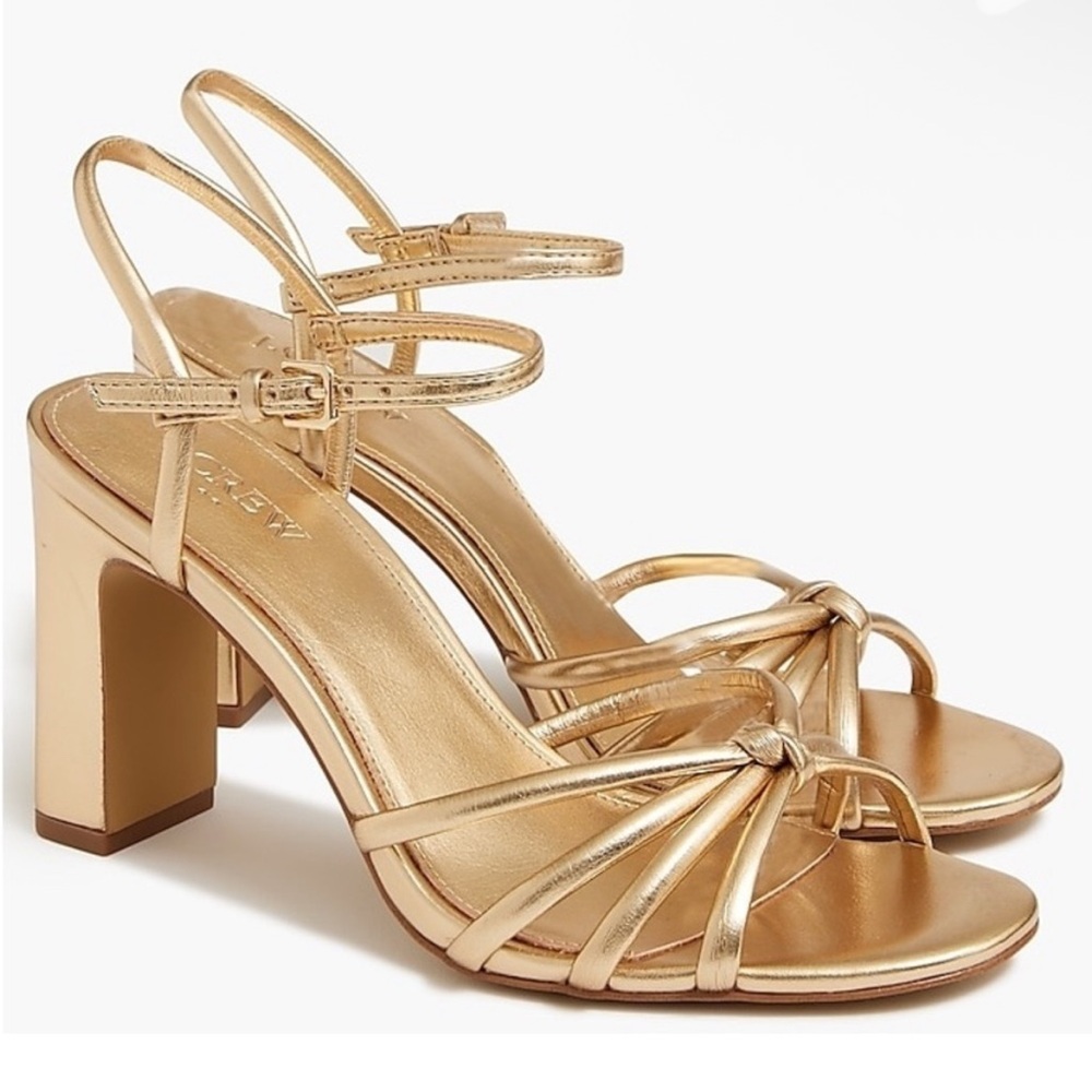 J. Crew SKINNY-STRAP KNOTTED HEELED SANDALS Gold NIB 8.5
$128 retail